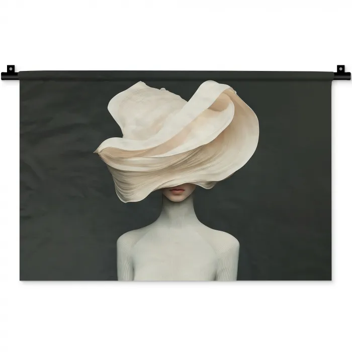 Vrouw - Beige - hoed Wandkleed katoen klein -zz3d
