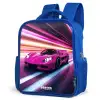 Roze raceauto flitst door neonlicht Kinderrugzak - Blauw middel -schuin