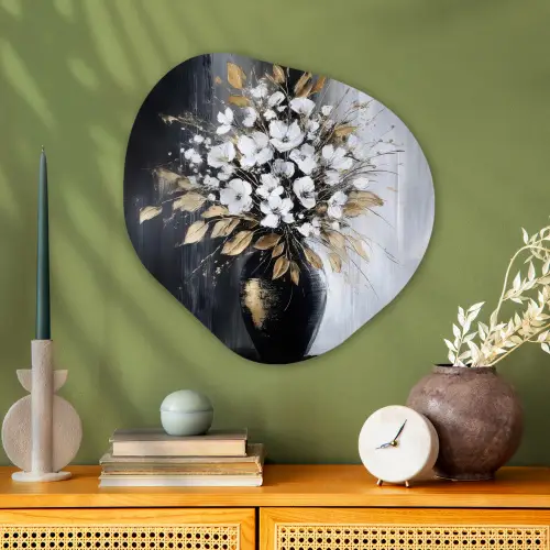 Bloemen - Wit - Vaas - Abstract Wandcirkel Organisch Plexiglas middel -sfeer2