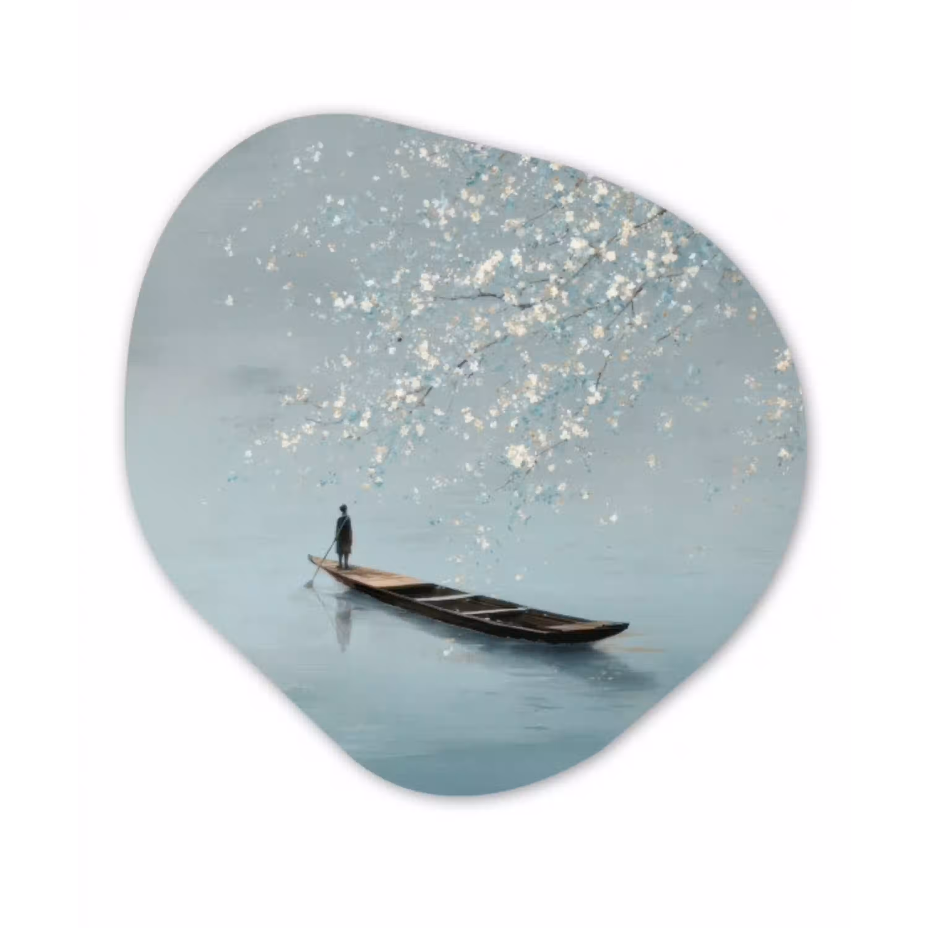 Bloesems - Minimalistisch - Wateroppervlak - Boot Wandcirkel Organisch Forex 3mm klein -3d