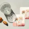Palmbomen - Heuvels - Minimalistisch - Zachtroze onderzetter kurk middel -sfeer4