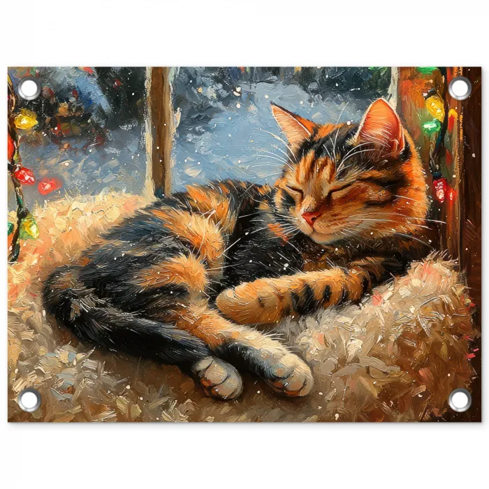 Kat - Kerst - Winter - Dier tuinposter los doek klein -3d