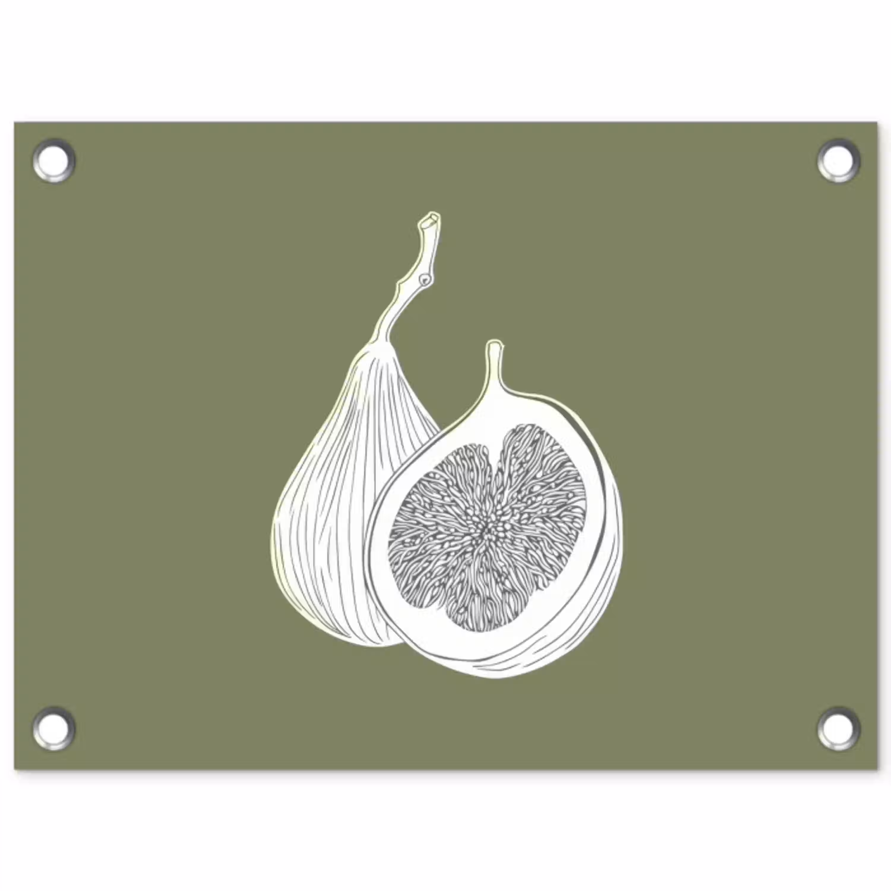 Vijgen - Minimalistisch - Getekend - Mosgroen tuinposter los doek klein -3d