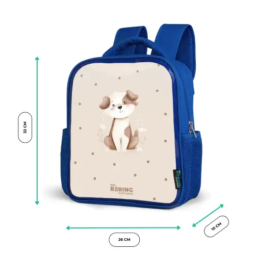 Honden pup omringd door bruine stippen Kinderrugzak - Blauw middel -productfoto_formaten