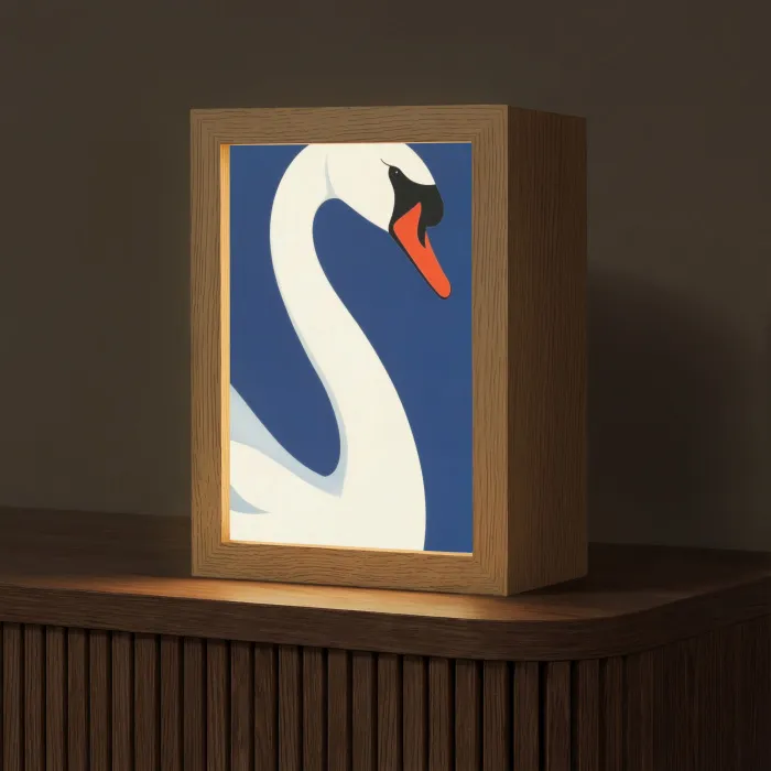 Zwaan - Wit - Snavel - Illustratie Light Box met kabel (Tafellamp) klein -z3d_website