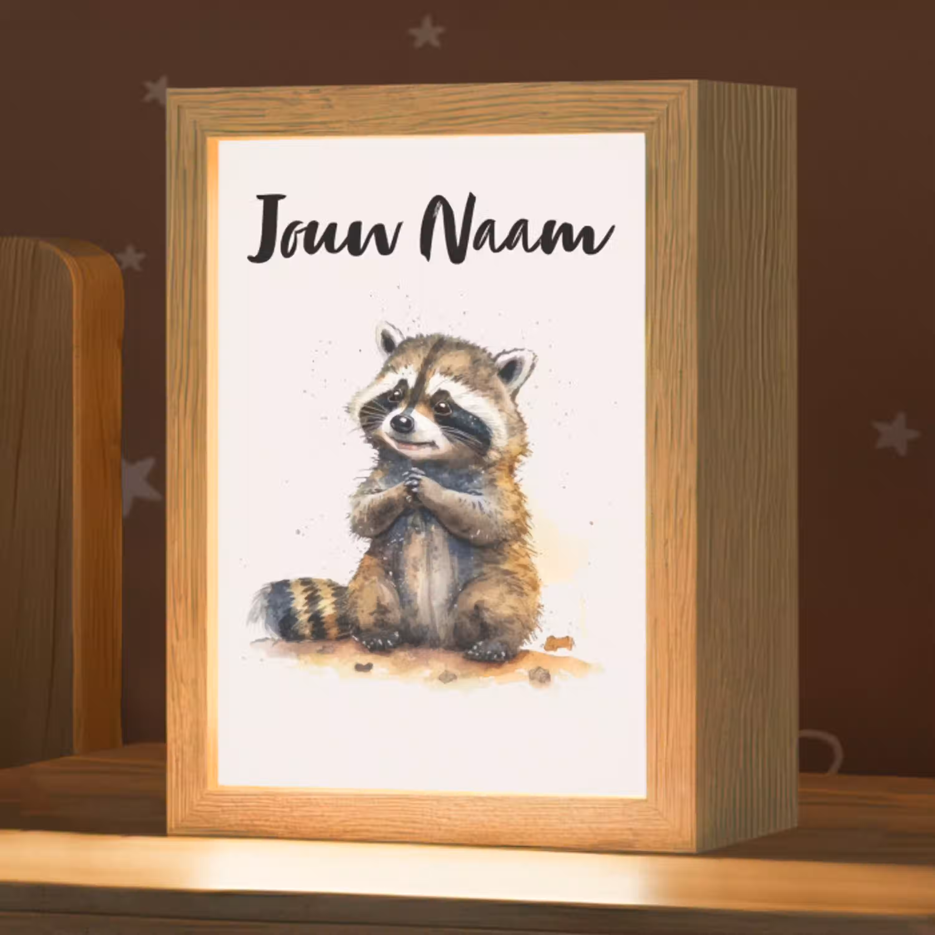 Wasbeer - Waterverf - Kleuren - Dieren - Kids Light Box met kabel (Kinderlampje) klein -zzz_3d_website