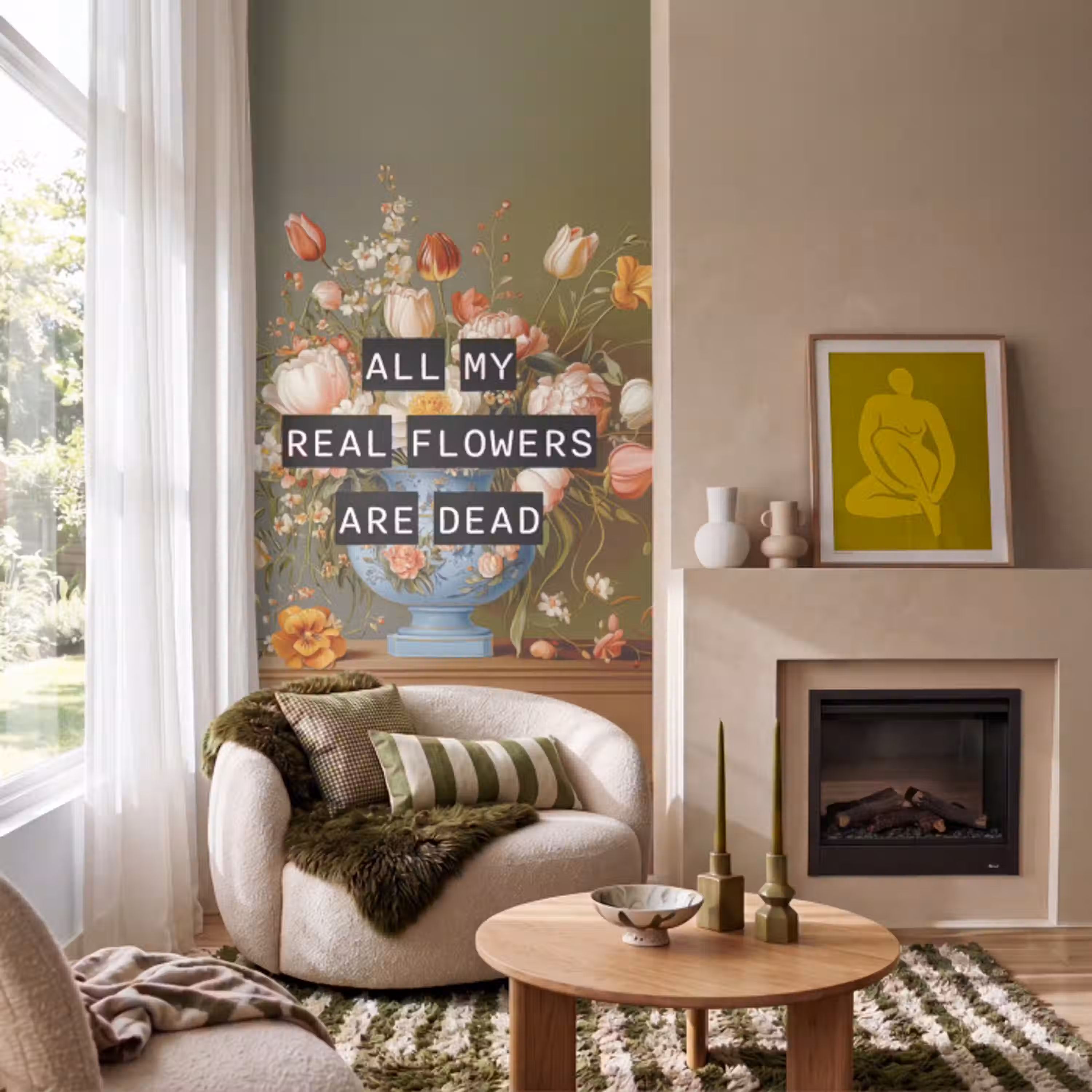 Bloem - Quote - Vintage - Art Behang Vlies klein -sfeer2