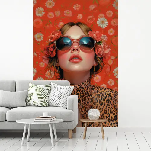 Vrouw - Kleurrijk - Dierenprint - Bloemen fotobehang vinyl groot -woonkamer