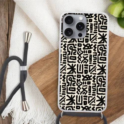 Geometrisch - Figuren - Zwart Hoesje iPhone 16 Pro Max met koord klein 804 -sfeer4