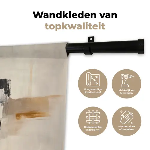 Penseelstreken - Ruw - Abstract - Beige Wandkleed katoen klein -sfeer2