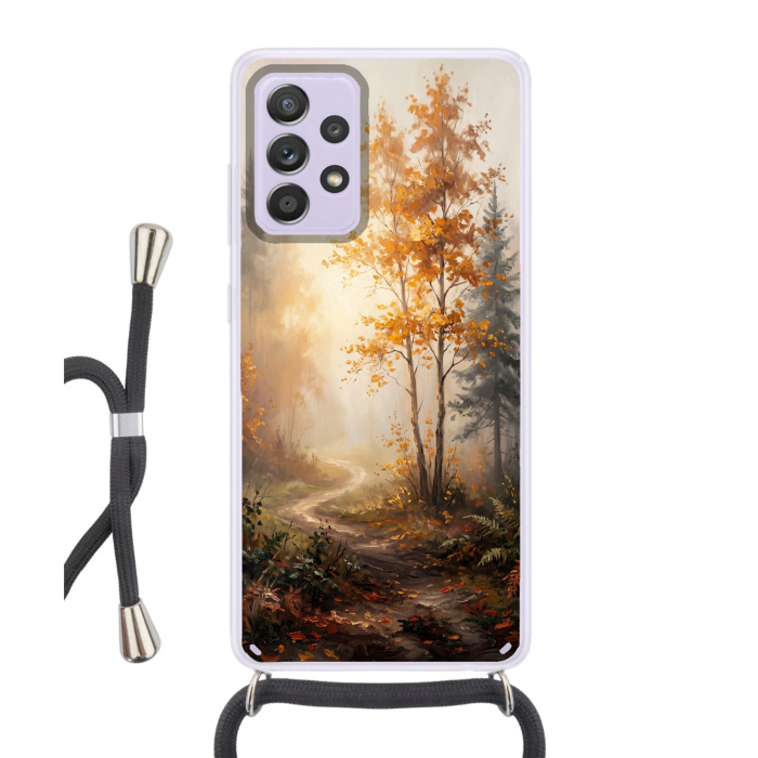 Bospad - Herfstbladeren - Natuur - Schilderachtig - Oranje Hoesje Samsung Galaxy A52 5G met koord klein -3d