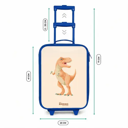T-rex dino in oranje kleuren Kinderkoffer - Blauw klein -productfoto_formaten