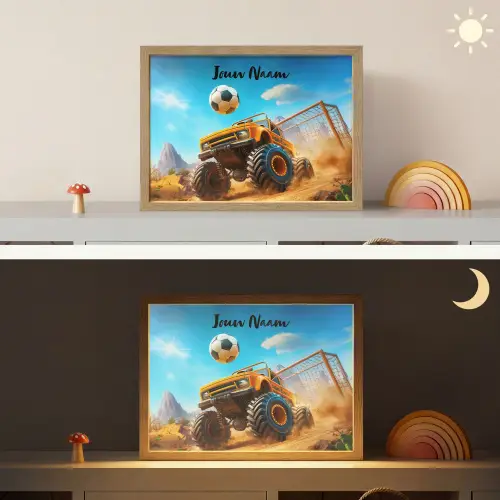 Monstertruck - Voetbal - Woestijn Light Box met batterij (Wandlamp kind) middel -sfeer3_kind
