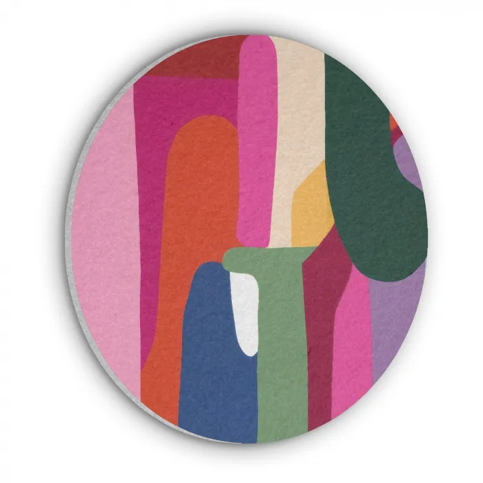 Kleurvakken - Recht - Rond - Abstract Akoestische PET Vilt - Rond klein -3d
