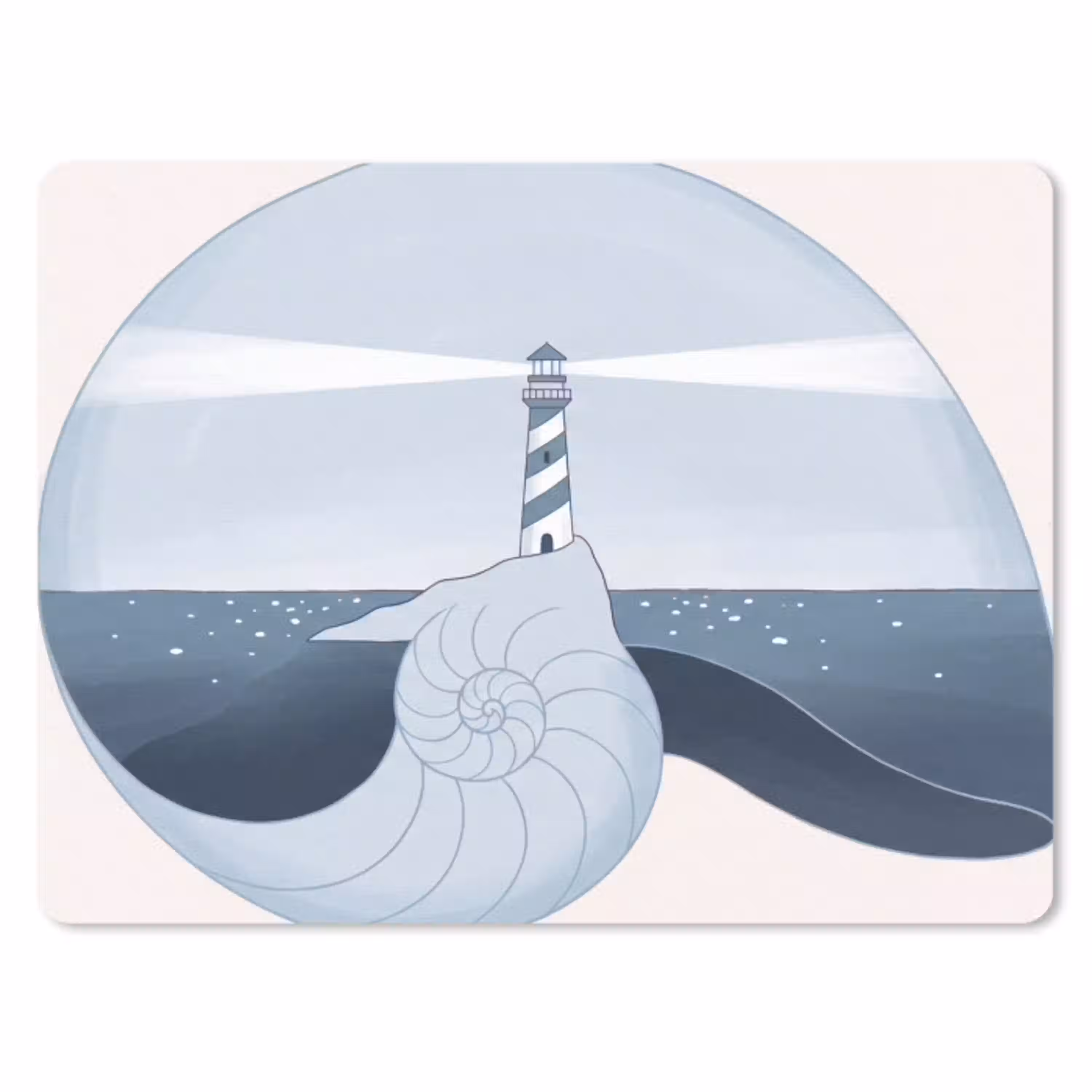 Vuurtoren - Zee - Schelp - Abstract - Blauw muismat rubber klein -3d