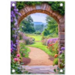 Doorkijk - Poort - Bloemen - Tuin tuinposter los doek klein -3d