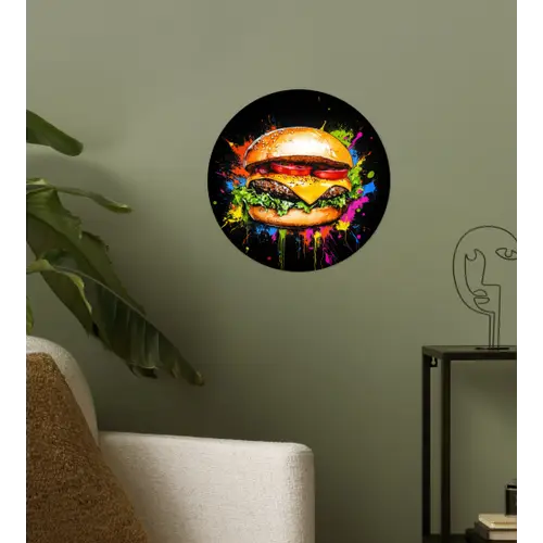 Hamburger - Graffiti - Verf - Kleurrijk - Eten - Abstract Wandcirkel behangsticker klein -sfeer2