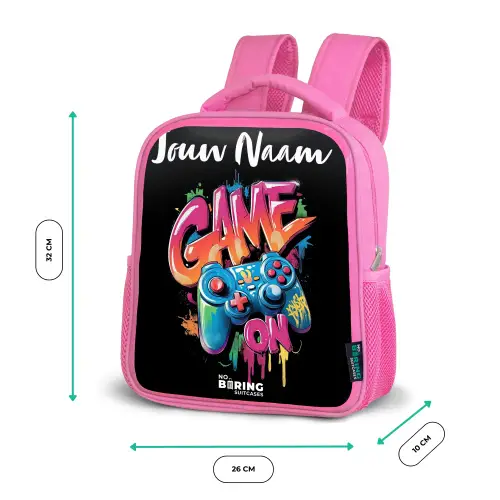 Controller - Game - Graffiti - Tekst Kinderrugzak - Roze middel -productfoto_formaten