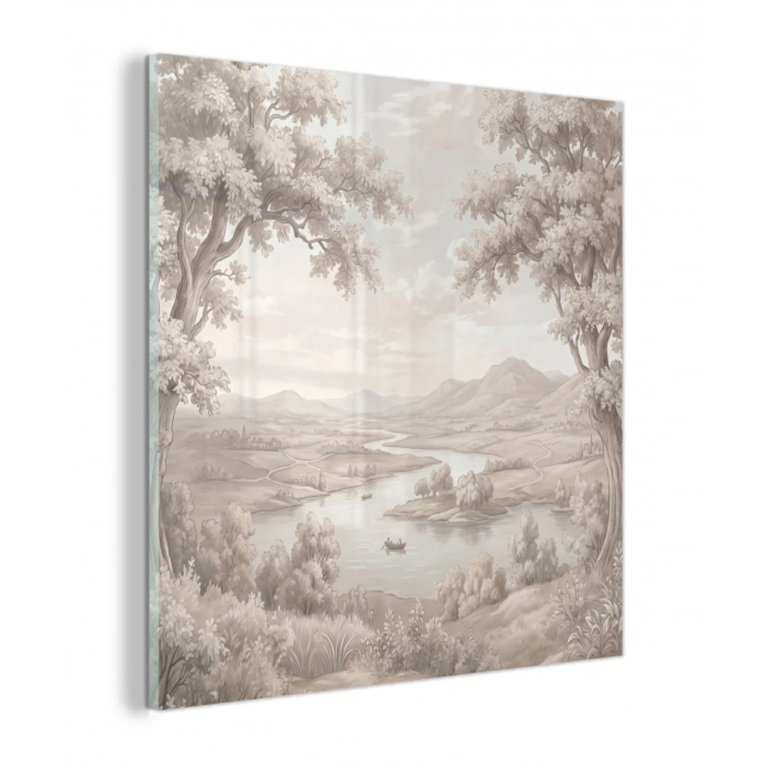 Rivierlandschap - Bergen - Natuur - Vintage - Beige plexiglas 5mm klein -z3d