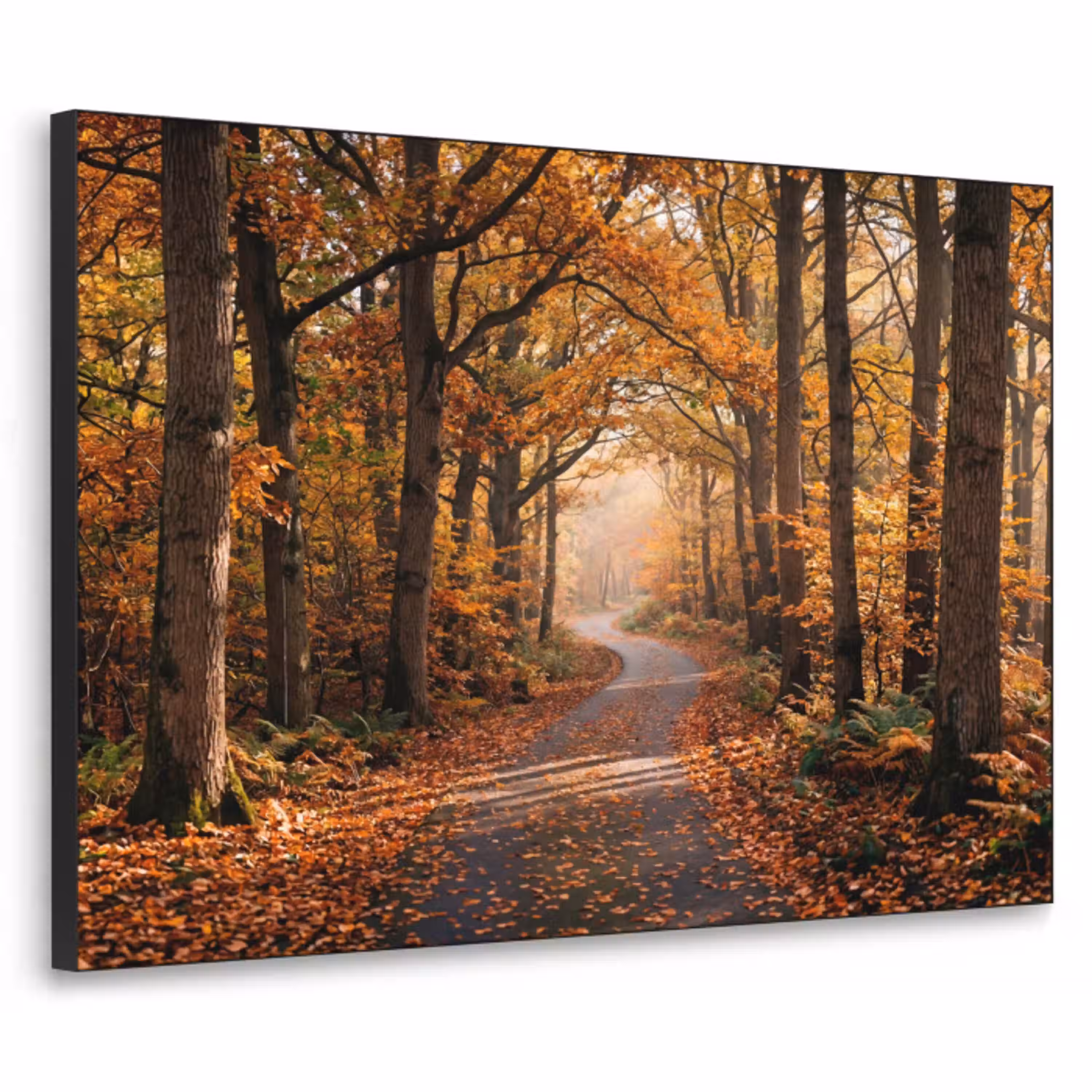 Bospad - Herfstbos - Bladeren - Oranje - Nostalgisch Textielframe zwart klein -3d