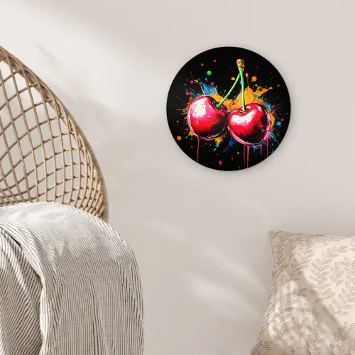 Kersen - Fruit - Graffiti - Verf - Abstract - Modern - Kleurrijk Wandcirkel plexiglas klein -sfeer5
