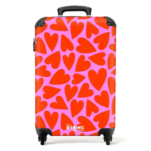 Dicht patroon van rode harten op roze achtergrond NBS - Handbagage koffer - Kinderen Unisex middel -productfoto_recht