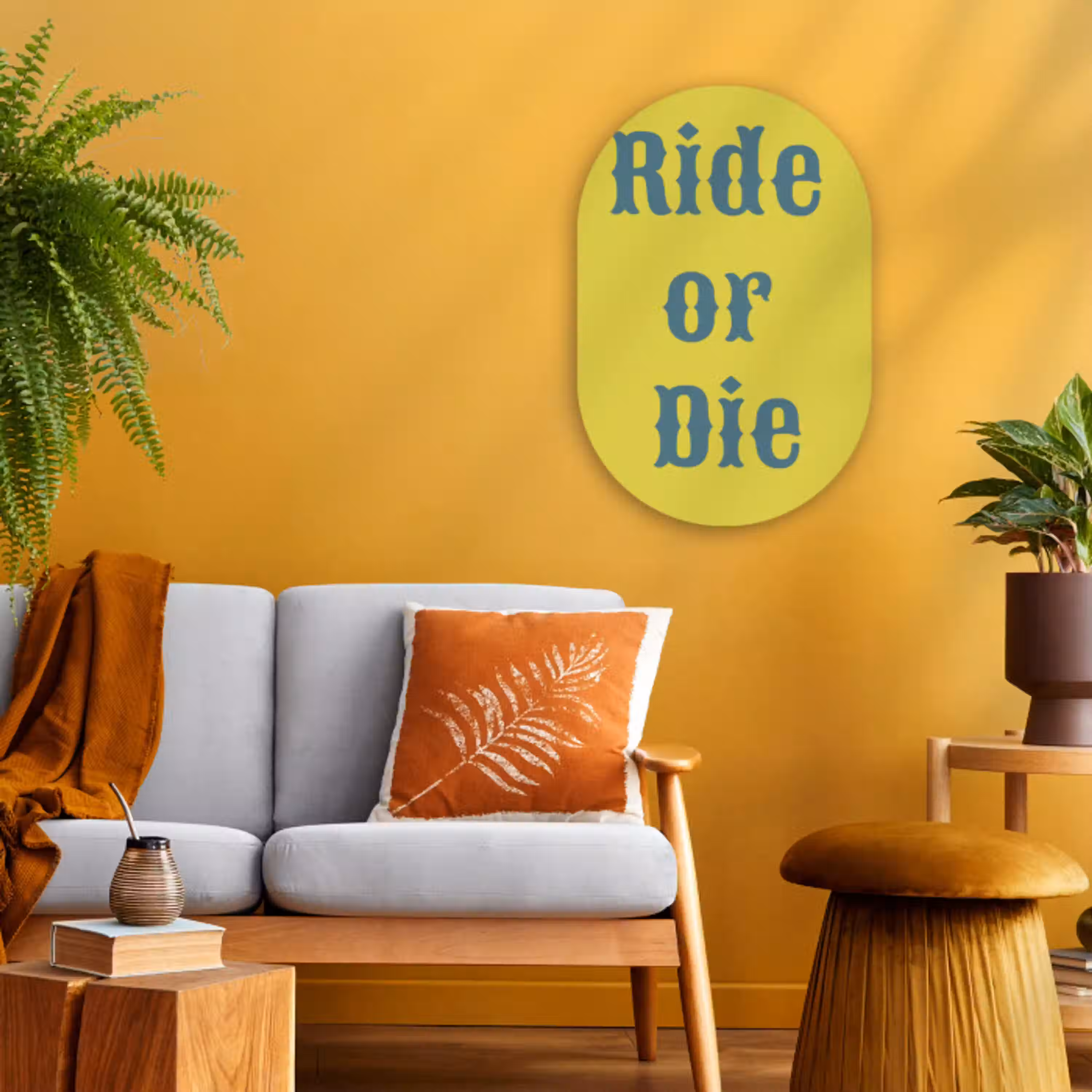 Ride or die - Geel - Blauw Wandcirkel Ovaal Forex klein -sfeer4