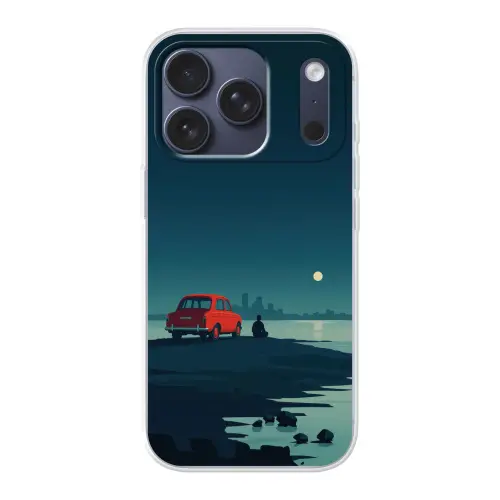 Auto - Volle maan - Uitkijkend over water Telefoonhoesje iPhone 17 Pro klein -3d