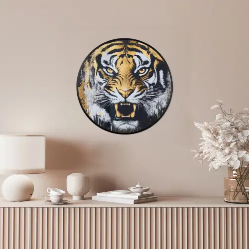 Tijger - Verfspatten - Goud Fotolijst rond zonder passe partout klein -sfeer3