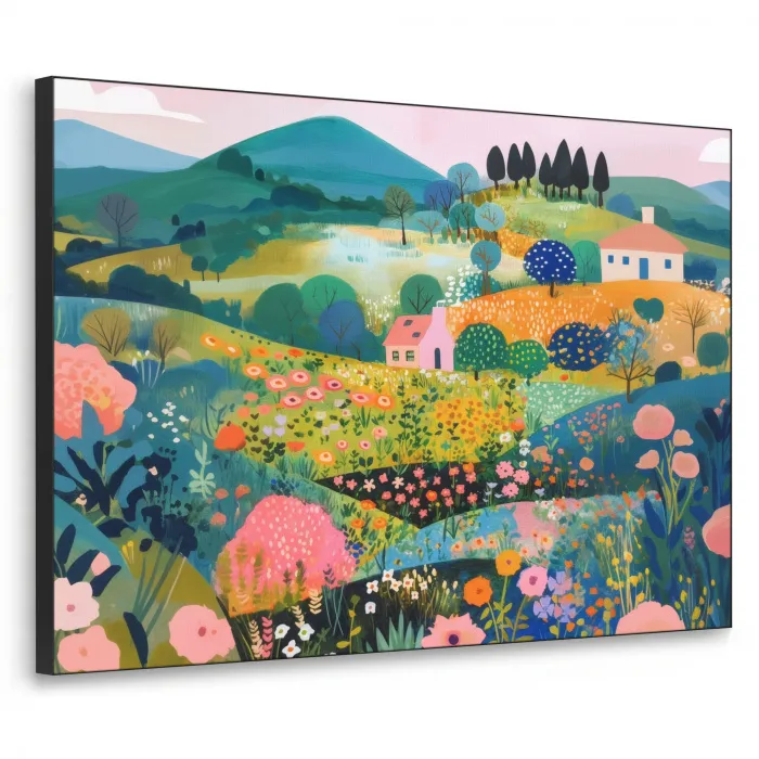 Heuvellandschap - Fantasierijk - Kleurcontrasten Textielframe zwart klein -3d