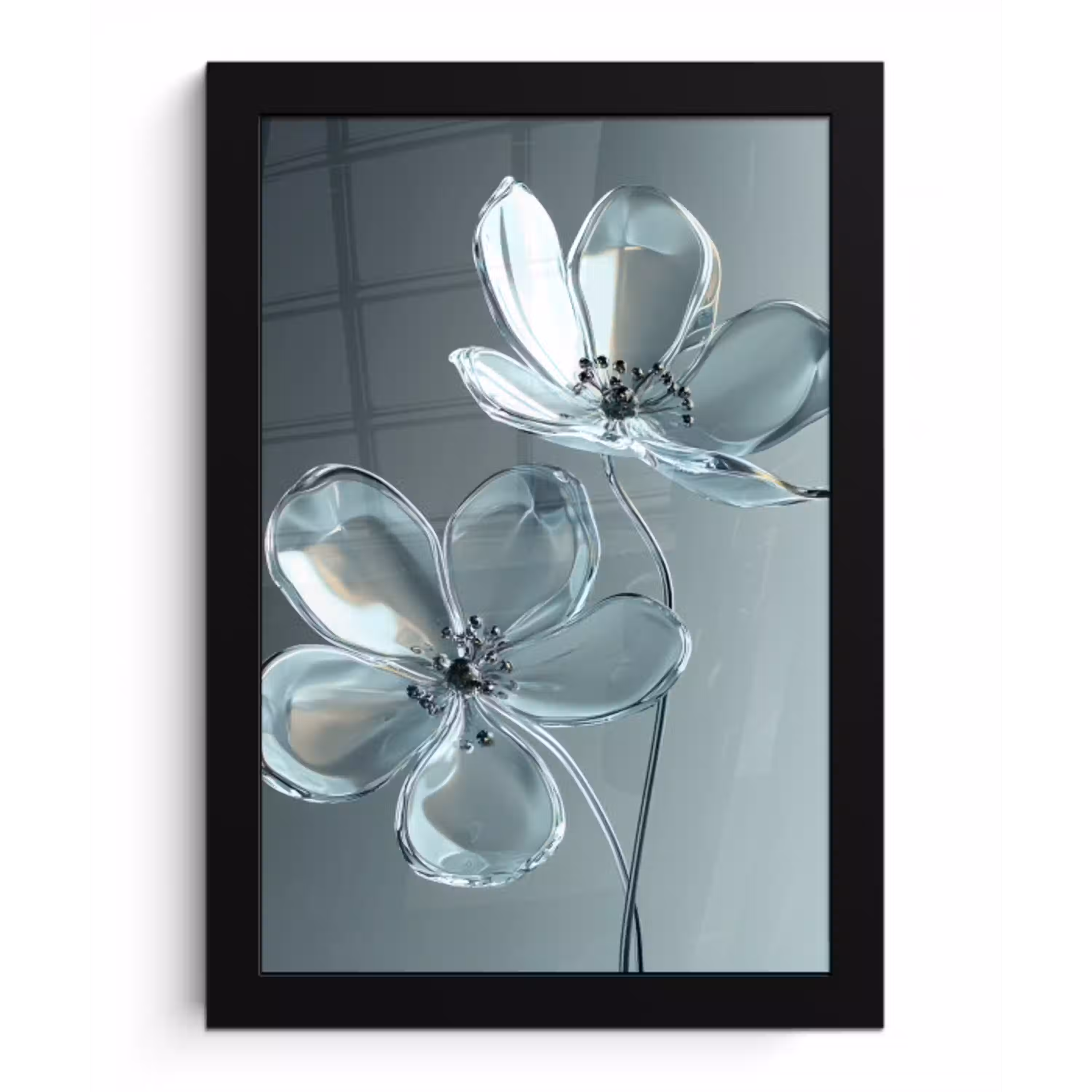 Kristal - Bloemen - Grijs fotolijst zwart zonder passe partout klein -3d