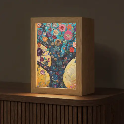 Boom - Levensboom - Kleurrijk - Bloemen - Modern Light Box met kabel (Tafellamp) klein -z3d_website