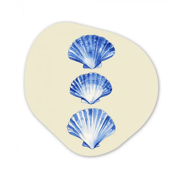 Schelpen - Blauw - Beige Wandcirkel Organisch Forex 3mm klein -3d