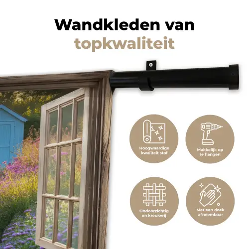 Doorkijk - Bloemen - Raam - Natuur Wandkleed katoen klein -sfeer2