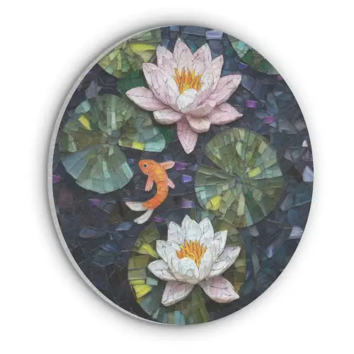 Glasstukjes - Leliebladeren - Vis - Oranje Akoestische PET Vilt - Rond klein -3d