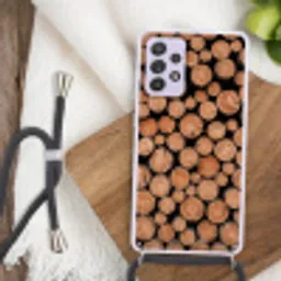 Houtblokken - Textuur - Patroon - Bruin - Rustiek Hoesje Samsung Galaxy A52 5G met koord klein -sfeer4