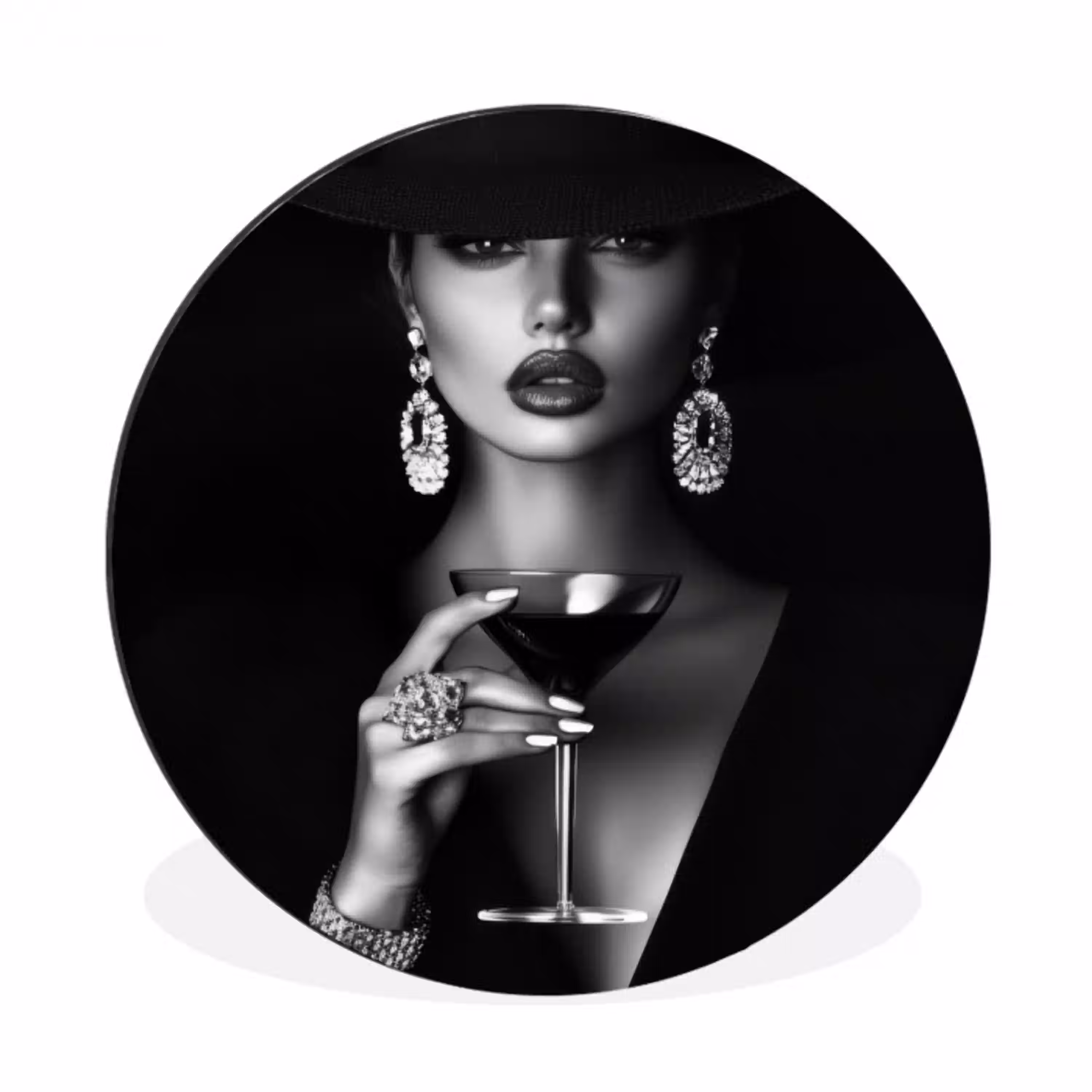 Vrouw - Cocktail - Chic Wandcirkel aluminium klein -3d