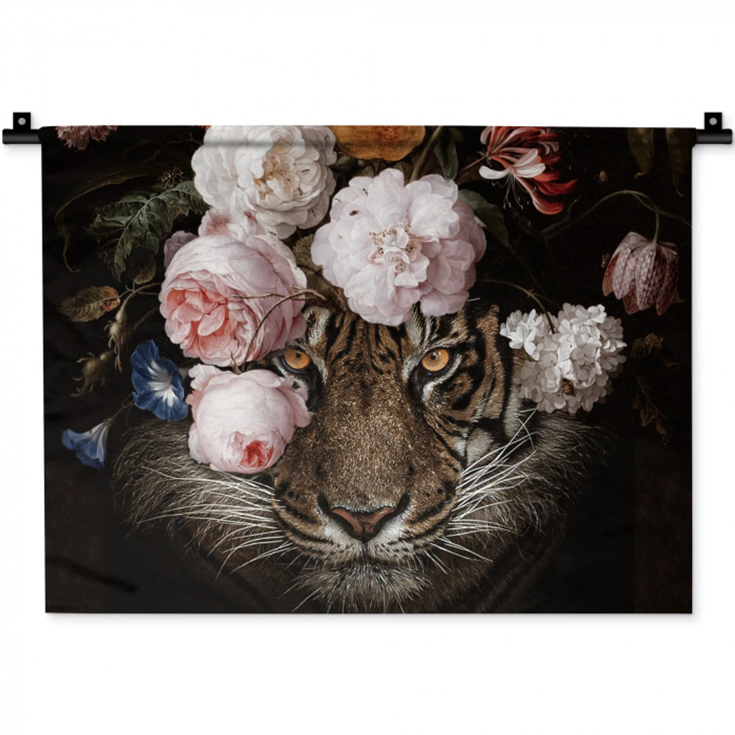 Bloemen - Jan Davidsz de Heem - Tijger - Schilderij - Stilleven - Oude meesters Wandkleed katoen klein -zz3d