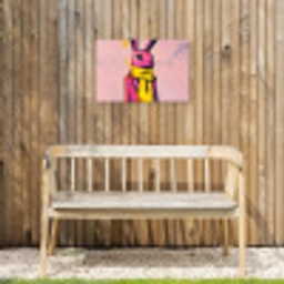 Abstract - Konijn - Sjaal - Geel Tuinposter op houten frame 2 cm dik klein -sfeer4