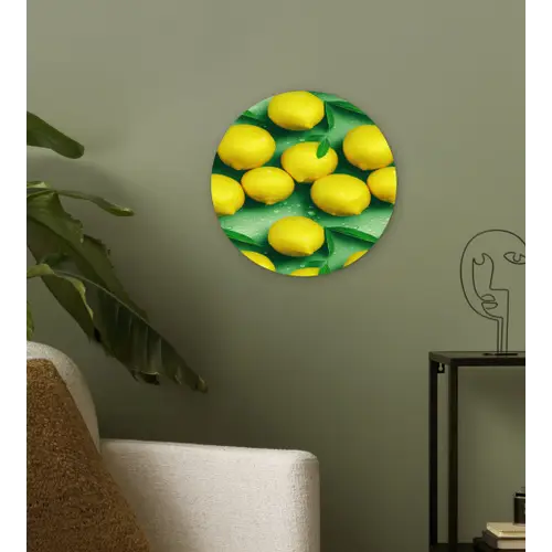 Citroenen - Geel - Groen - Druppels Wandcirkel kunststof plaat 5mm dik klein 188 -sfeer3