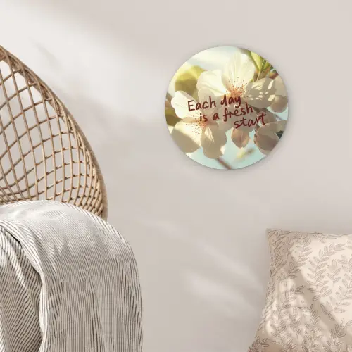 Bloesems - Zonlicht - Quote - Wit Wandcirkel kunststof plaat 5mm dik klein -sfeer5