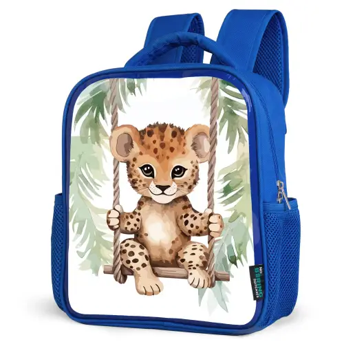 Luipaard - Dier - Kinderen - Jungle Kinderrugzak - Blauw middel -schuin