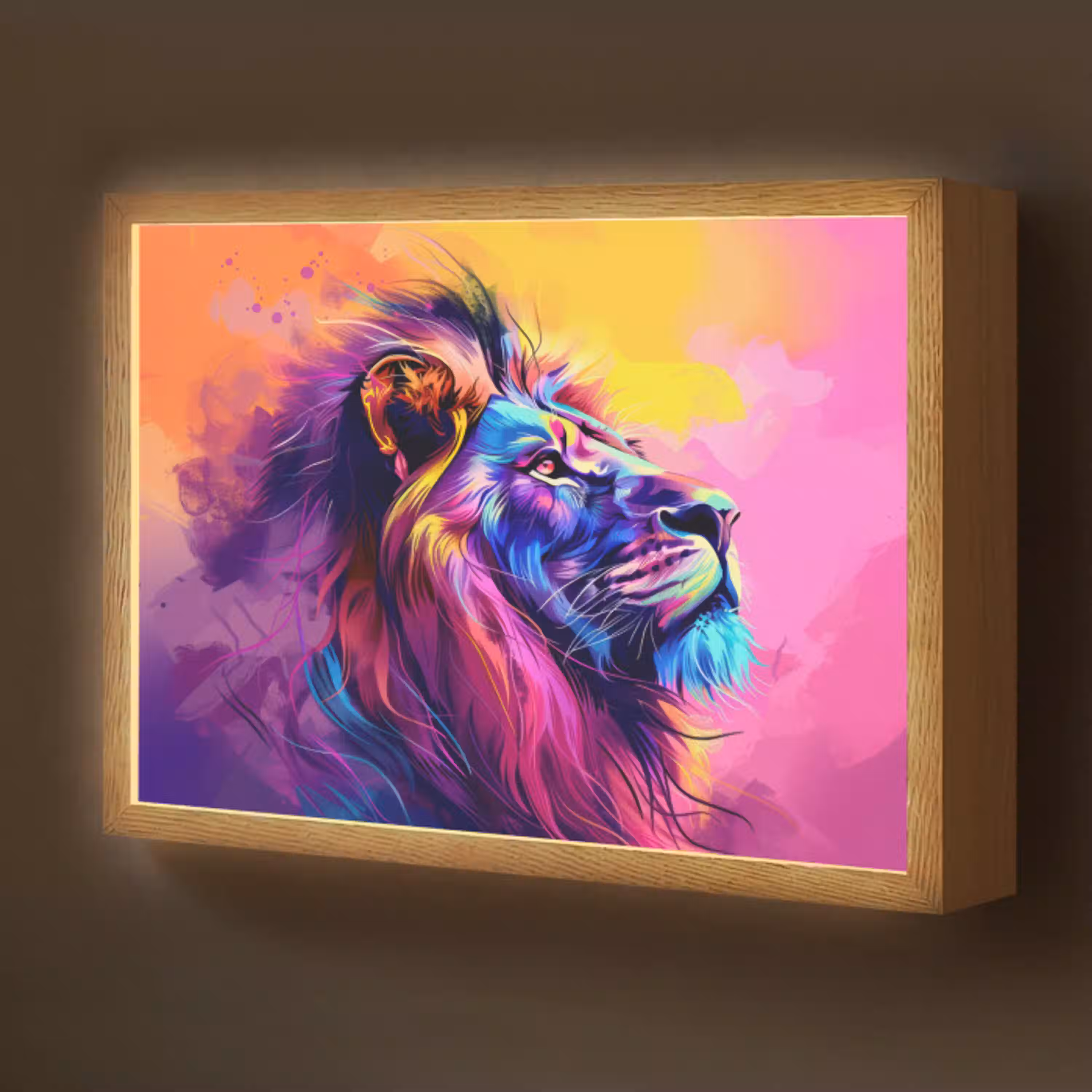 Leeuw - Verf- Kleuren - Dier Light Box met batterij (Wandlamp kind) middel -z3d_website