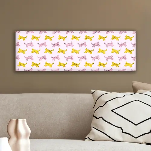 Geel - Roze - Katten - Wit canvas 2cm klein 828 -sfeer3