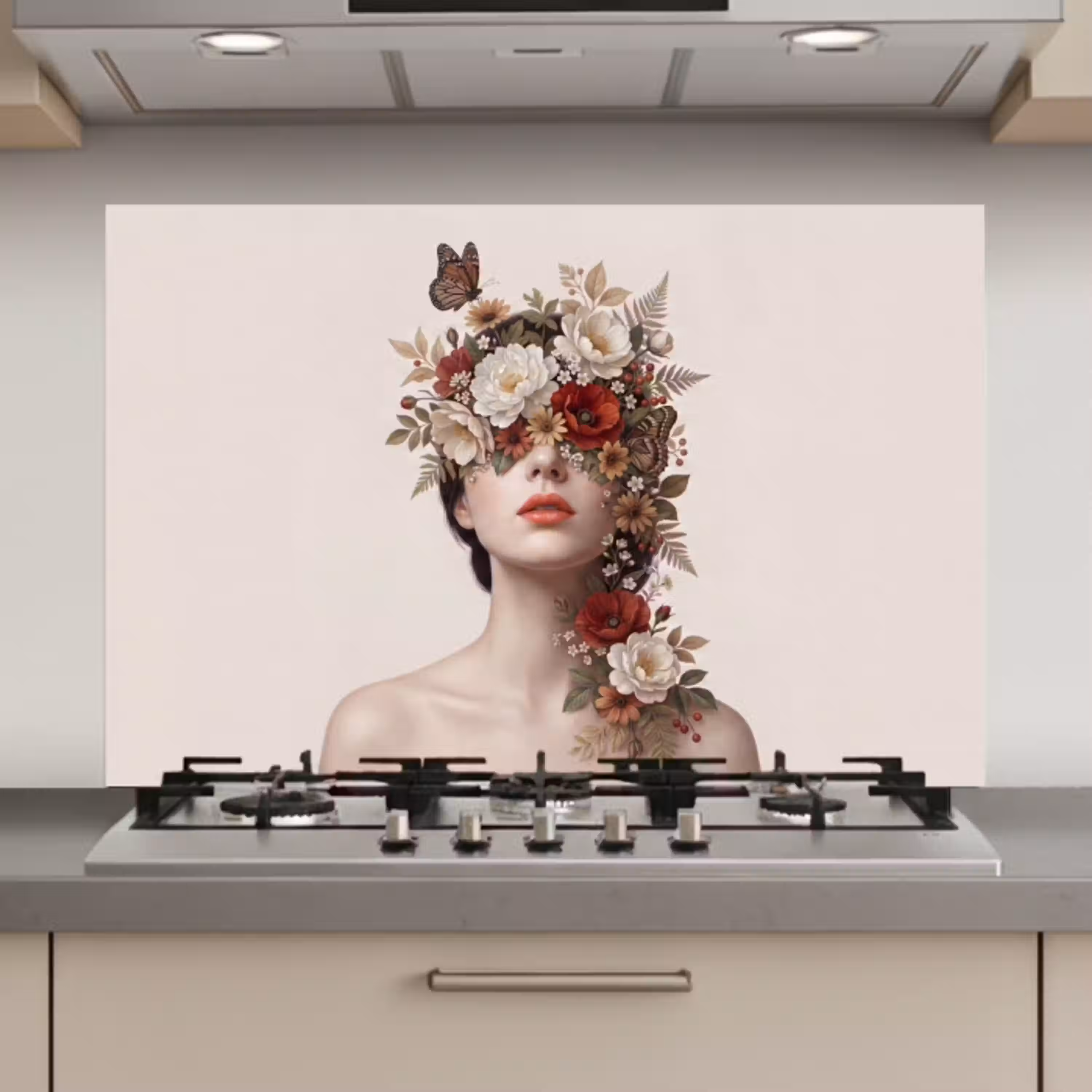 Portret - Bloemen - Cremé keuken achterwand spatscherm klein -3d_website