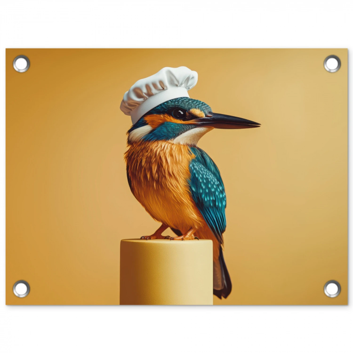 Ijsvogel - Pilaar - Koksmuts - Vogel tuinposter los doek klein -3d