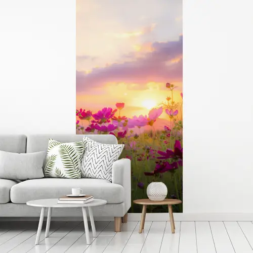 Bloemen - Roze - Zonsondergang fotobehang vinyl groot -woonkamer