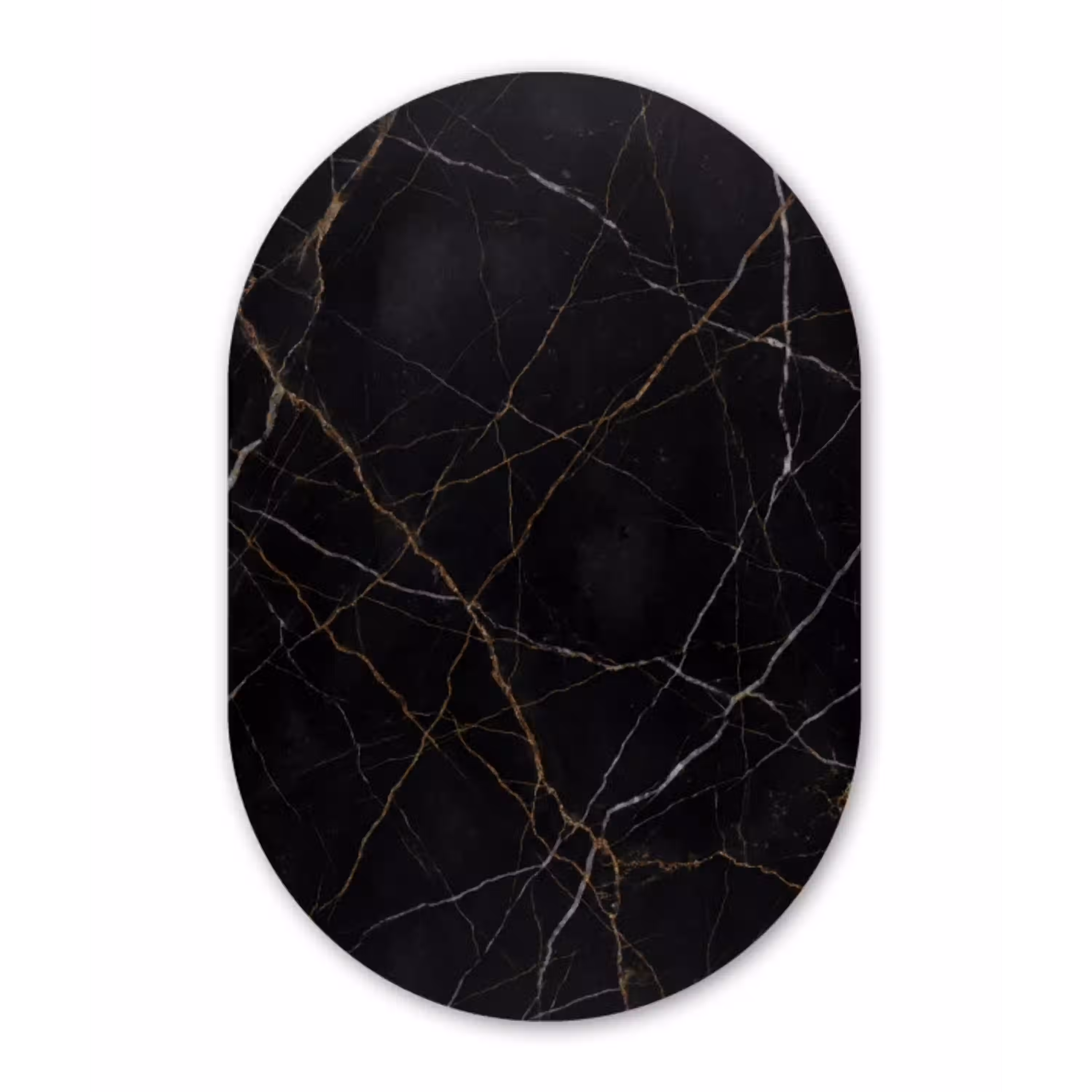 Natuursteen - Marmerpatroon - Abstract - Modern - Zwart - Goud Wandcirkel Ovaal Aluminium middel -3d