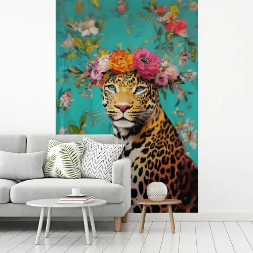 Luipaard - Bloemen - Kroon fotobehang vinyl groot -woonkamer