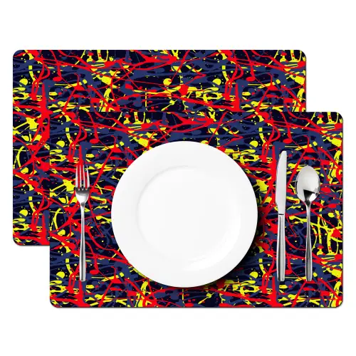 Waterverf - Rood - Geel Placemat vinyl groot 368 -zzsfeer2_Kitchenyeah-website